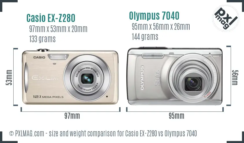 Casio EX-Z280 vs Olympus 7040 size comparison Casio EX-Z280 vs Olympus 7040 size comparison