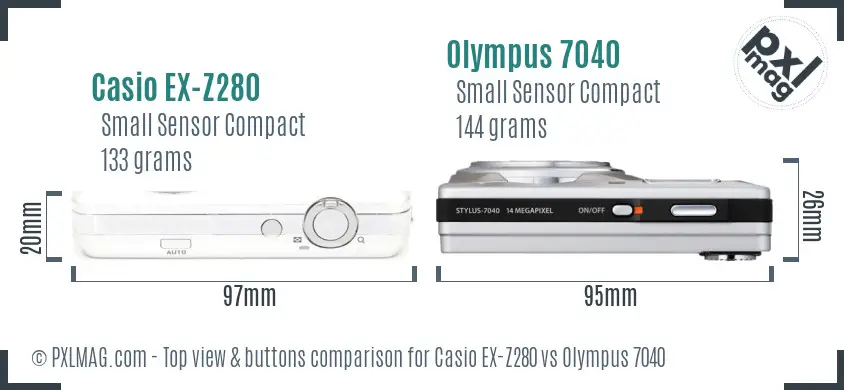 Casio EX-Z280 vs Olympus 7040 top view buttons comparison Casio EX-Z280 vs Olympus 7040 top view buttons comparison