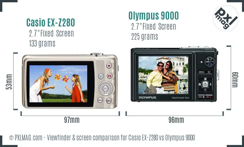 Casio EX-Z280 vs Olympus 9000 Screen and Viewfinder comparison