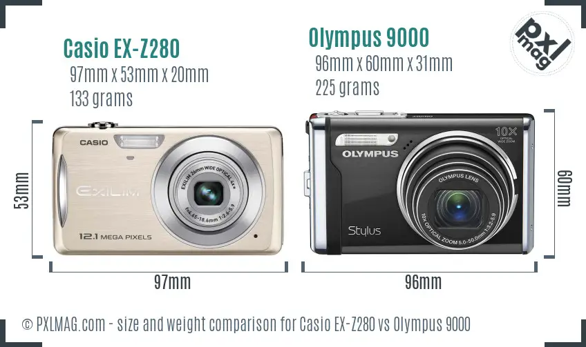 Casio EX-Z280 vs Olympus 9000 size comparison