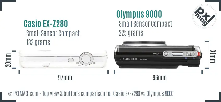 Casio EX-Z280 vs Olympus 9000 top view buttons comparison