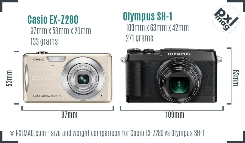 Casio EX-Z280 vs Olympus SH-1 size comparison