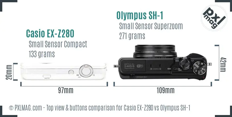 Casio EX-Z280 vs Olympus SH-1 top view buttons comparison