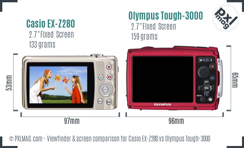 Casio EX-Z280 vs Olympus Tough-3000 Screen and Viewfinder comparison