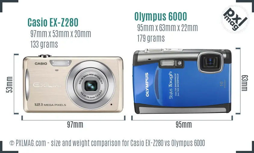 Casio EX-Z280 vs Olympus 6000 size comparison