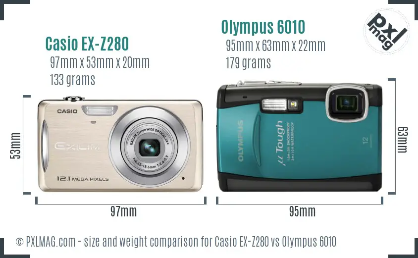 Casio EX-Z280 vs Olympus 6010 size comparison Casio EX-Z280 vs Olympus 6010 size comparison