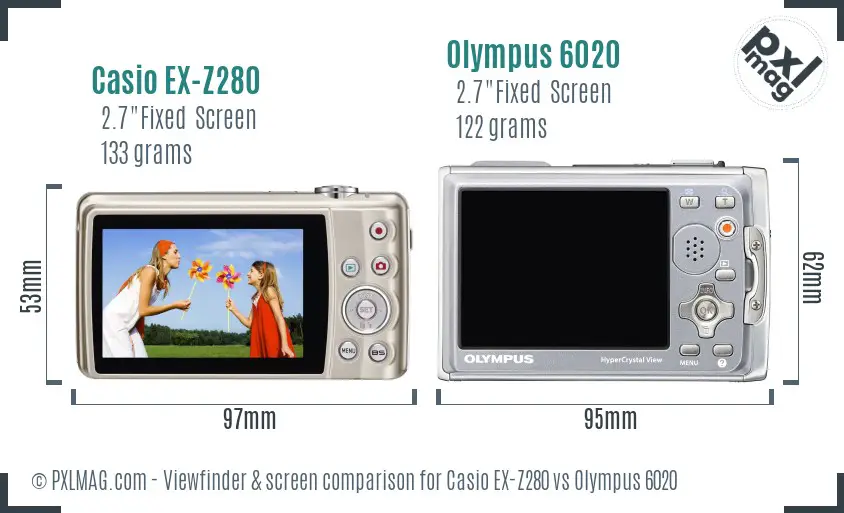 Casio EX-Z280 vs Olympus 6020 Screen and Viewfinder comparison