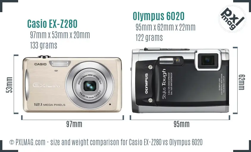 Casio EX-Z280 vs Olympus 6020 size comparison