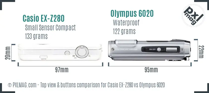Casio EX-Z280 vs Olympus 6020 top view buttons comparison