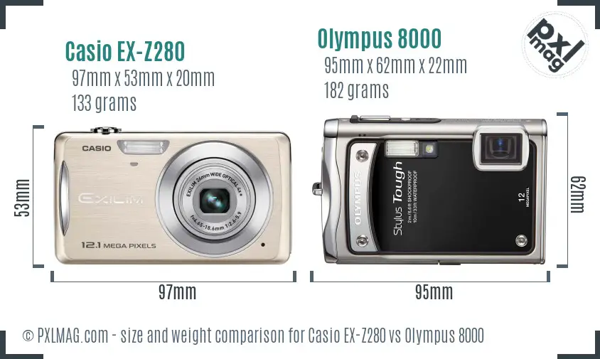 Casio EX-Z280 vs Olympus 8000 size comparison