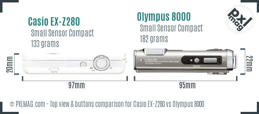 Casio EX-Z280 vs Olympus 8000 top view buttons comparison