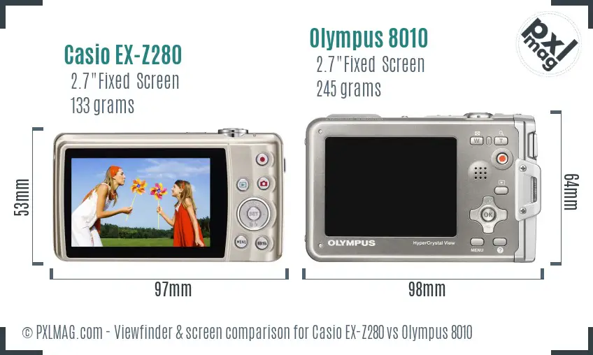 Casio EX-Z280 vs Olympus 8010 Screen and Viewfinder comparison