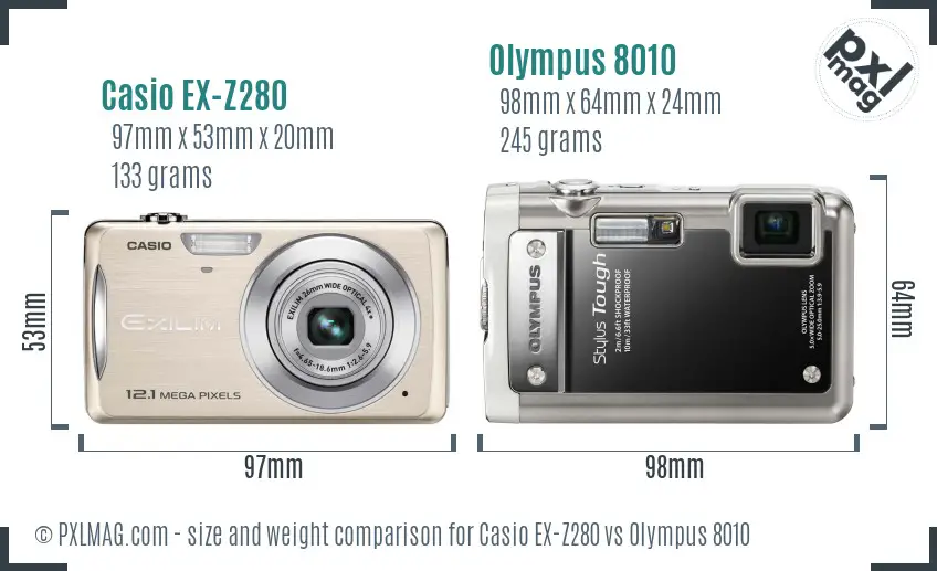 Casio EX-Z280 vs Olympus 8010 size comparison