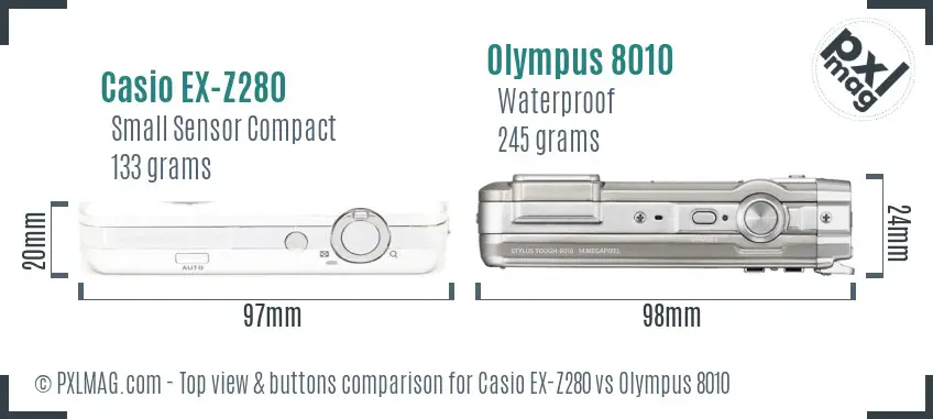 Casio EX-Z280 vs Olympus 8010 top view buttons comparison