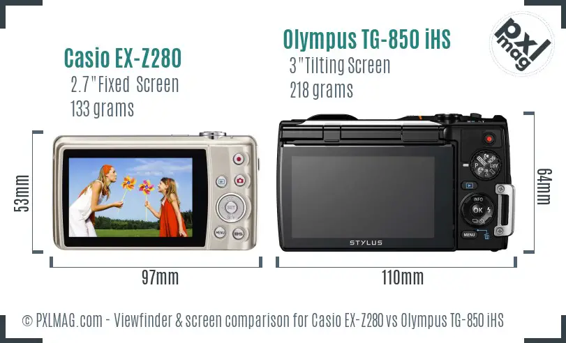 Casio EX-Z280 vs Olympus TG-850 iHS Screen and Viewfinder comparison Casio EX-Z280 vs Olympus TG-850 iHS Screen and Viewfinder comparison