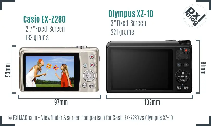 Casio EX-Z280 vs Olympus XZ-10 Screen and Viewfinder comparison