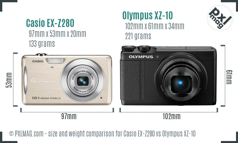 Casio EX-Z280 vs Olympus XZ-10 size comparison
