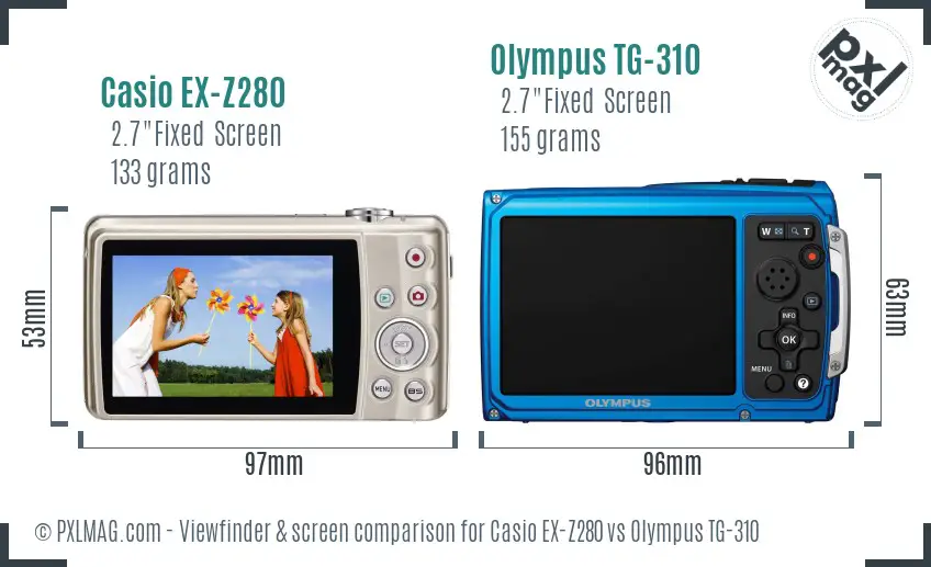 Casio EX-Z280 vs Olympus TG-310 Screen and Viewfinder comparison