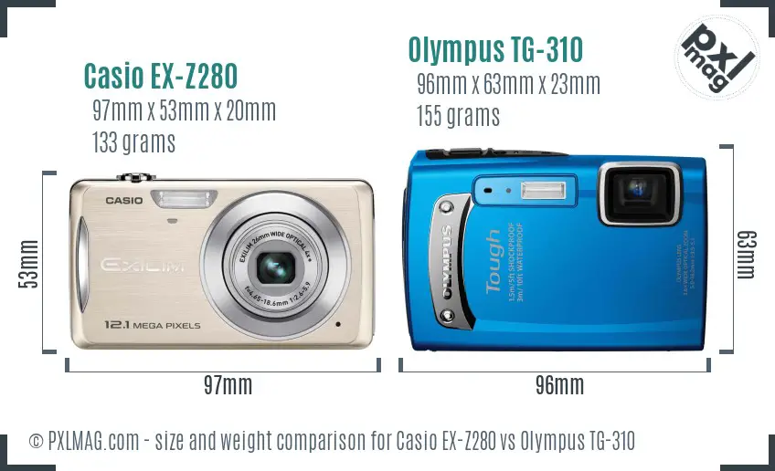 Casio EX-Z280 vs Olympus TG-310 size comparison