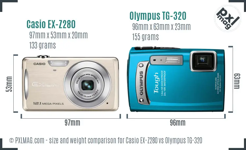 Casio EX-Z280 vs Olympus TG-320 size comparison
