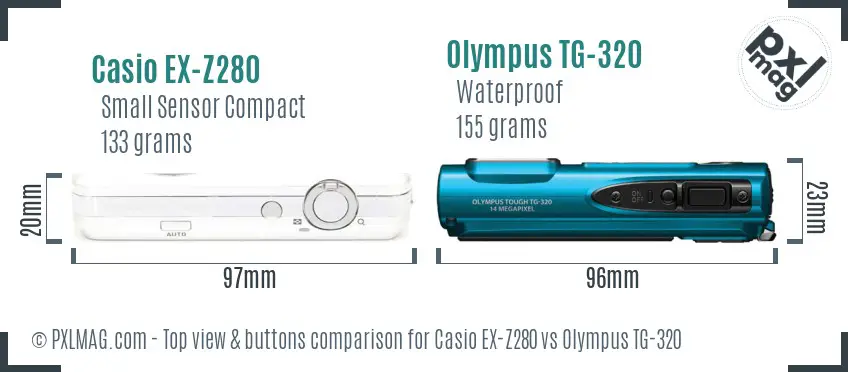 Casio EX-Z280 vs Olympus TG-320 top view buttons comparison