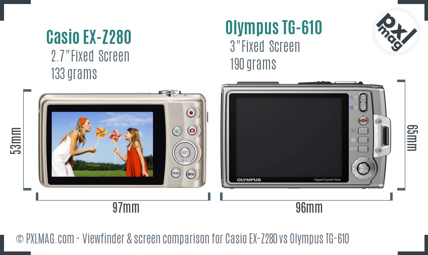 Casio EX-Z280 vs Olympus TG-610 Screen and Viewfinder comparison