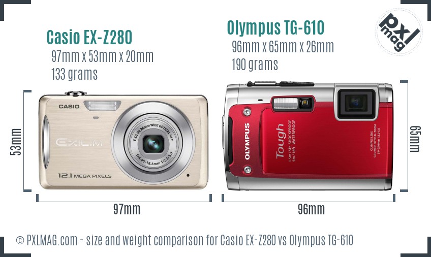 Casio EX-Z280 vs Olympus TG-610 size comparison