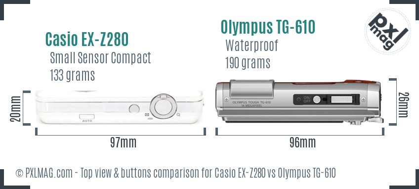 Casio EX-Z280 vs Olympus TG-610 top view buttons comparison