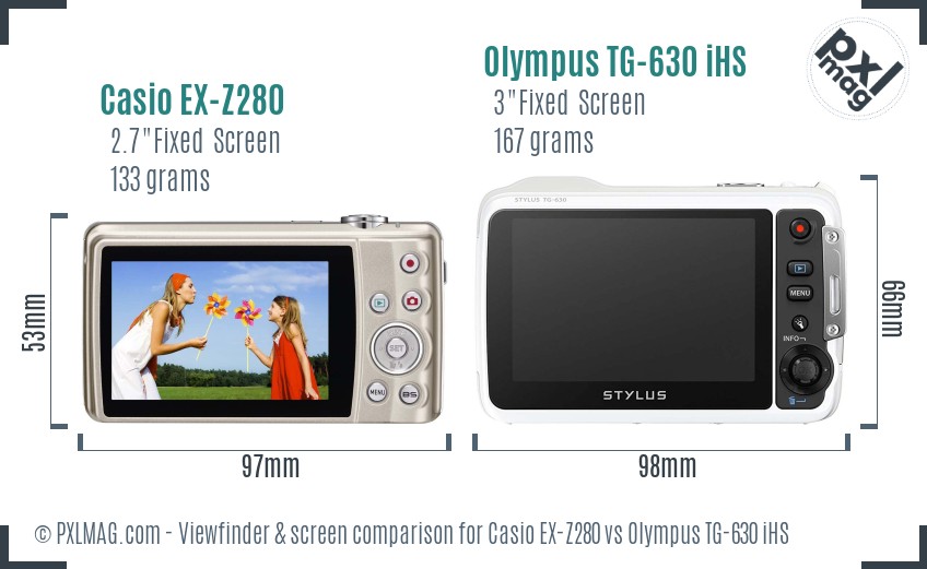 Casio EX-Z280 vs Olympus TG-630 iHS Screen and Viewfinder comparison