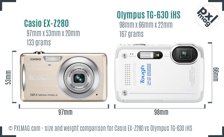 Casio EX-Z280 vs Olympus TG-630 iHS size comparison
