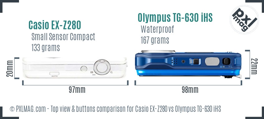Casio EX-Z280 vs Olympus TG-630 iHS top view buttons comparison