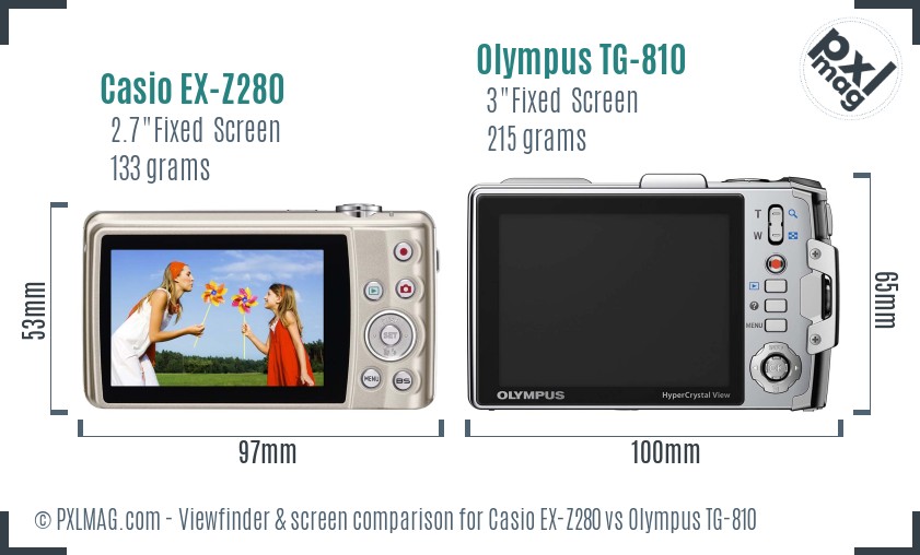 Casio EX-Z280 vs Olympus TG-810 Screen and Viewfinder comparison