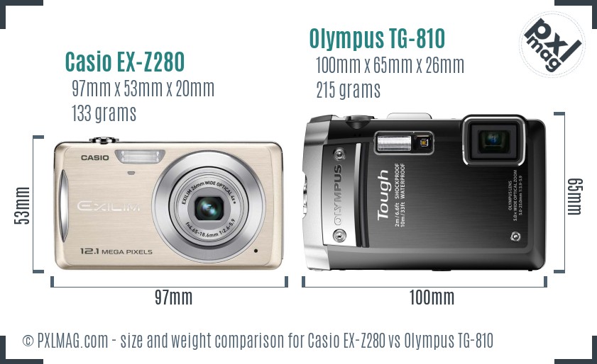 Casio EX-Z280 vs Olympus TG-810 size comparison
