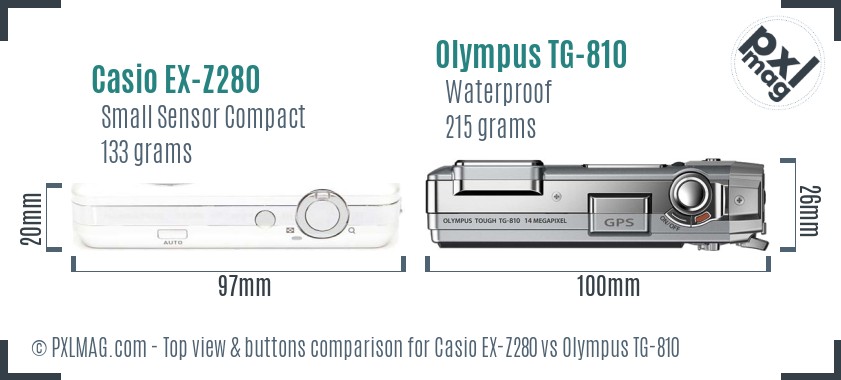 Casio EX-Z280 vs Olympus TG-810 top view buttons comparison