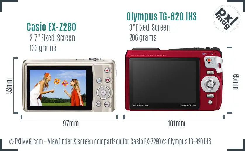 Casio EX-Z280 vs Olympus TG-820 iHS Screen and Viewfinder comparison