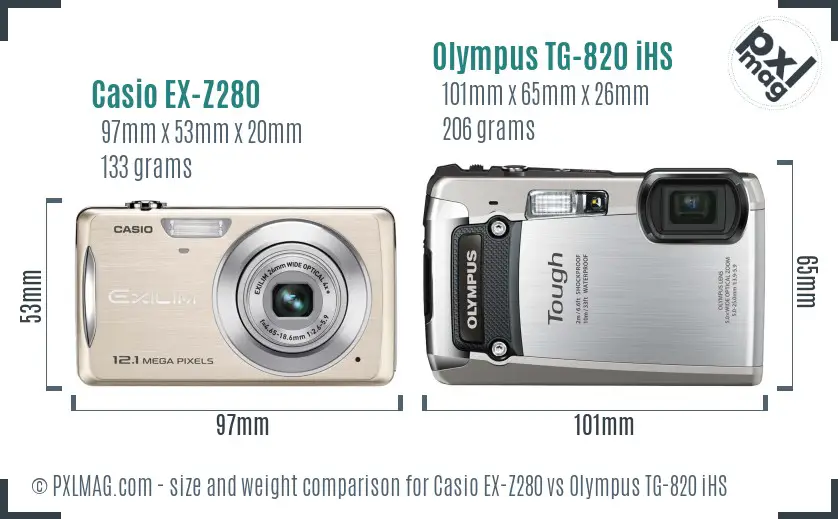 Casio EX-Z280 vs Olympus TG-820 iHS size comparison