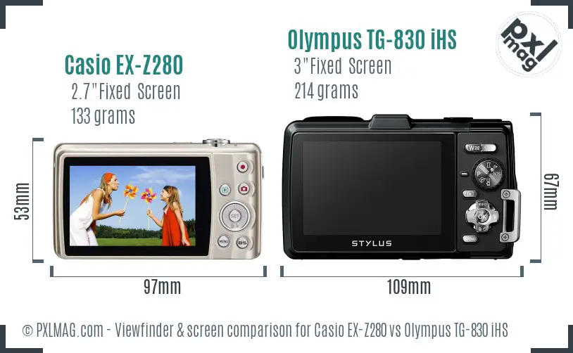 Casio EX-Z280 vs Olympus TG-830 iHS Screen and Viewfinder comparison