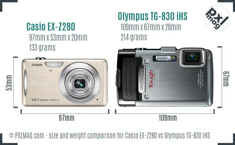 Casio EX-Z280 vs Olympus TG-830 iHS size comparison