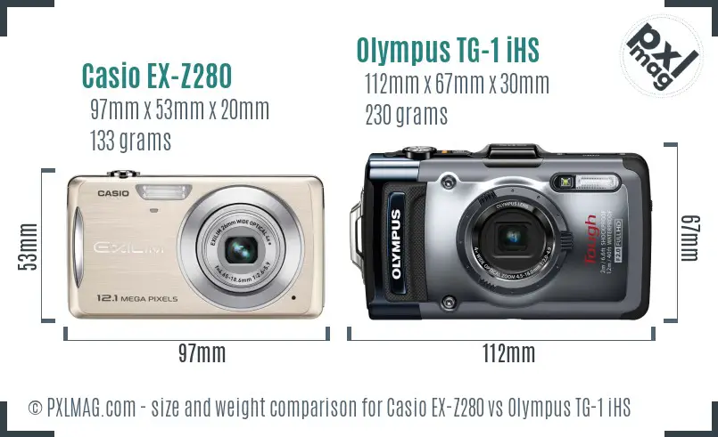 Casio EX-Z280 vs Olympus TG-1 iHS size comparison