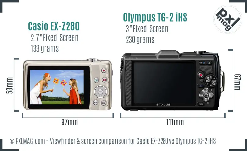 Casio EX-Z280 vs Olympus TG-2 iHS Screen and Viewfinder comparison