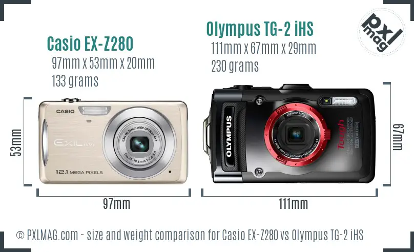 Casio EX-Z280 vs Olympus TG-2 iHS size comparison