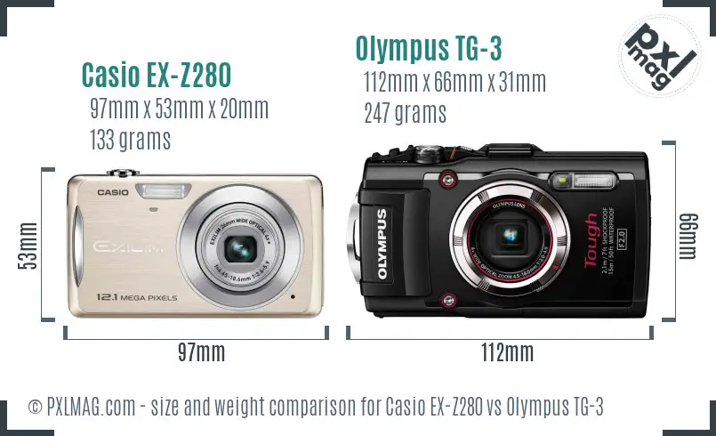 Casio EX-Z280 vs Olympus TG-3 size comparison