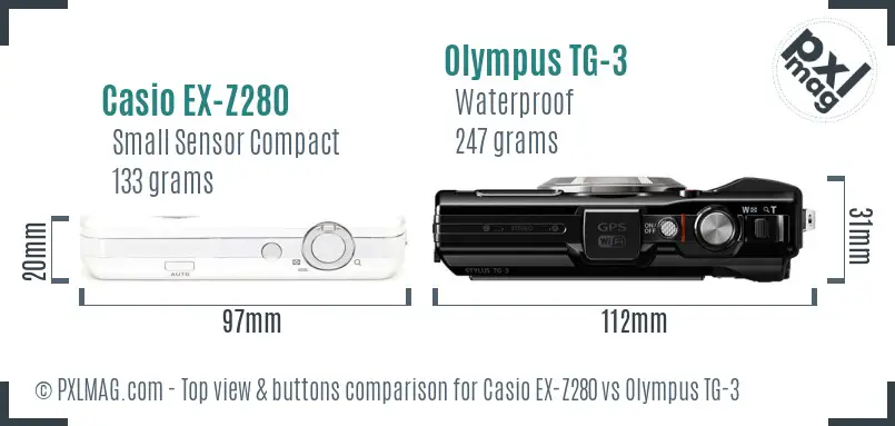 Casio EX-Z280 vs Olympus TG-3 top view buttons comparison