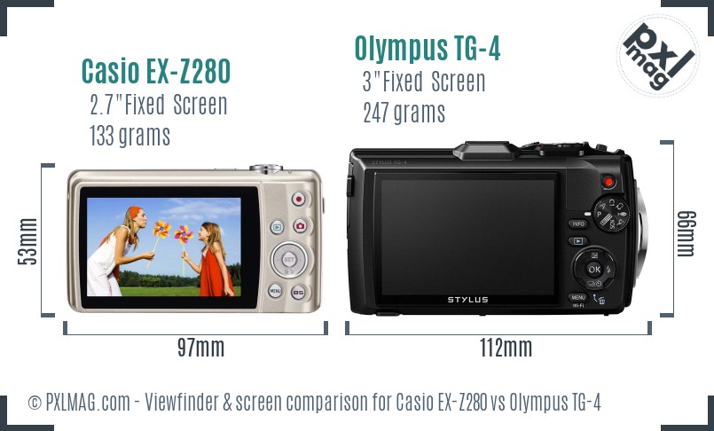Casio EX-Z280 vs Olympus TG-4 Screen and Viewfinder comparison