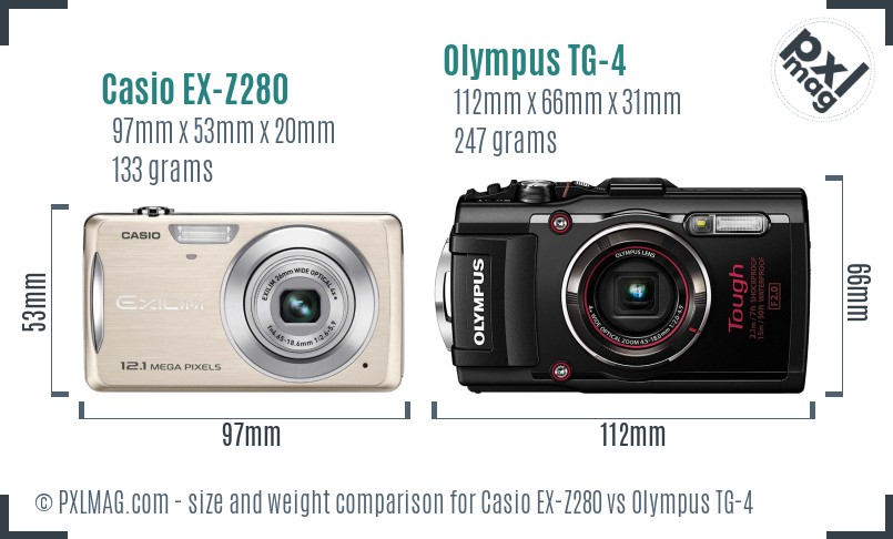 Casio EX-Z280 vs Olympus TG-4 size comparison Casio EX-Z280 vs Olympus TG-4 size comparison