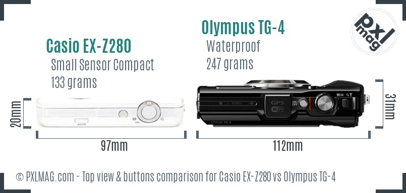 Casio EX-Z280 vs Olympus TG-4 top view buttons comparison