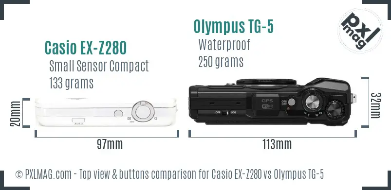 Casio EX-Z280 vs Olympus TG-5 top view buttons comparison