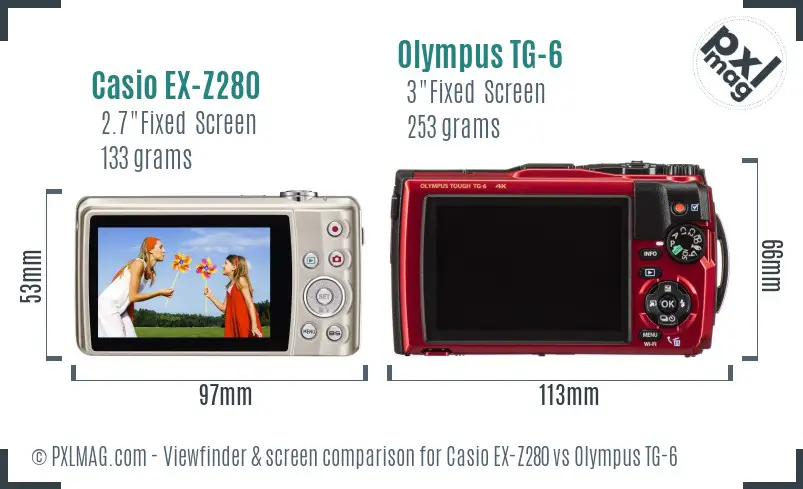 Casio EX-Z280 vs Olympus TG-6 Screen and Viewfinder comparison