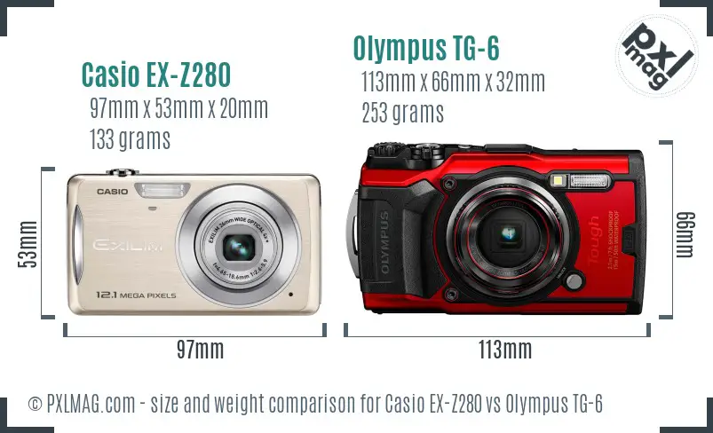 Casio EX-Z280 vs Olympus TG-6 size comparison