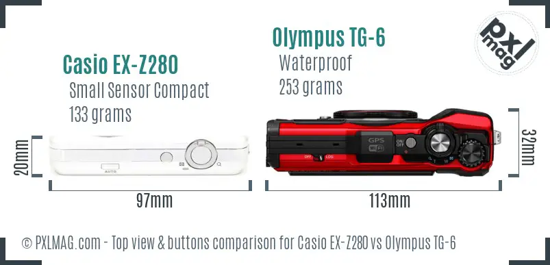 Casio EX-Z280 vs Olympus TG-6 top view buttons comparison